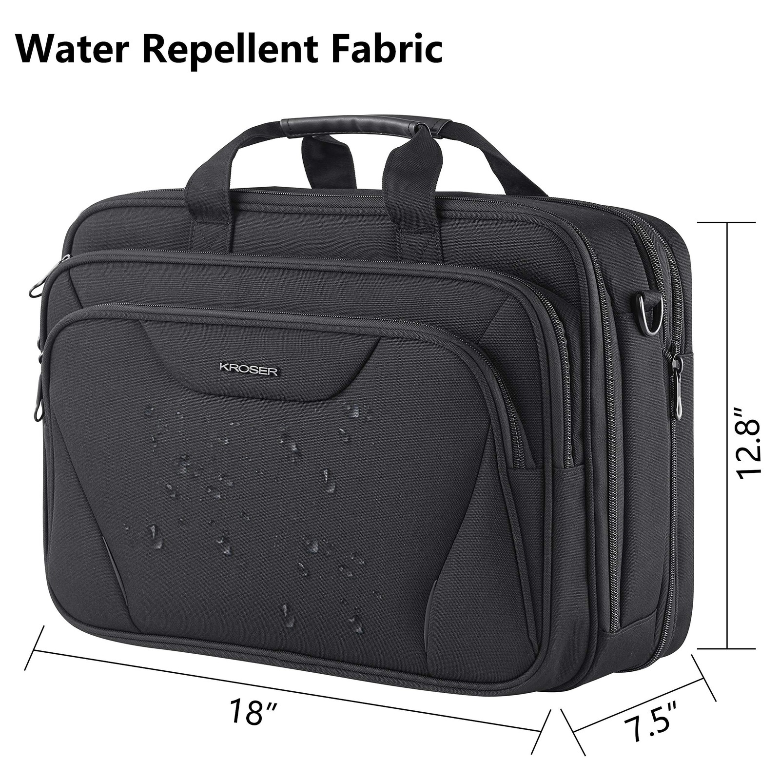 KROSER Laptop Bag Premium Briefcase Fits Up to 17.3 Inch 17.3″, Black