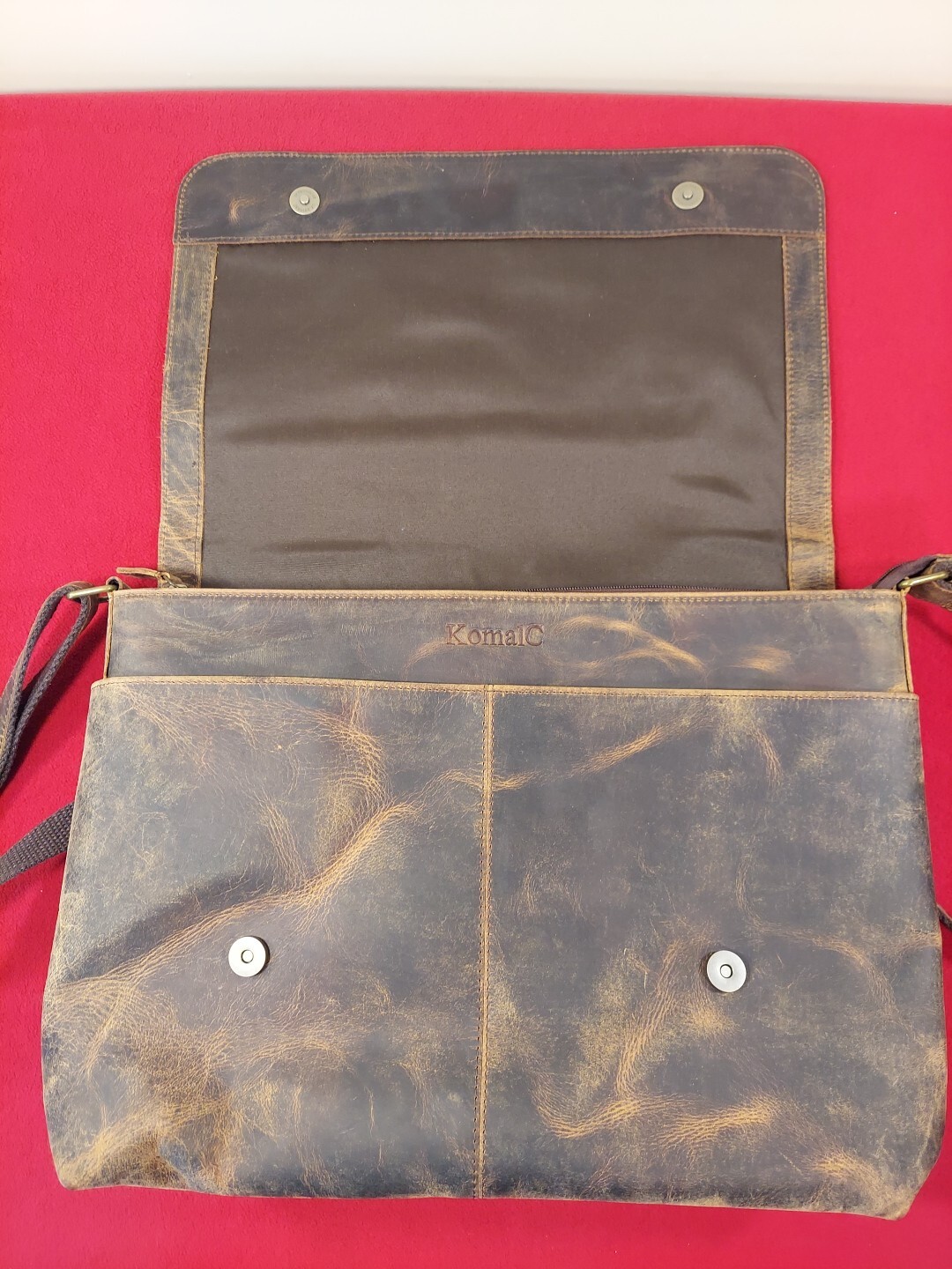 KomalC Brown Leather 18″ Messenger Laptop Bag Satchel