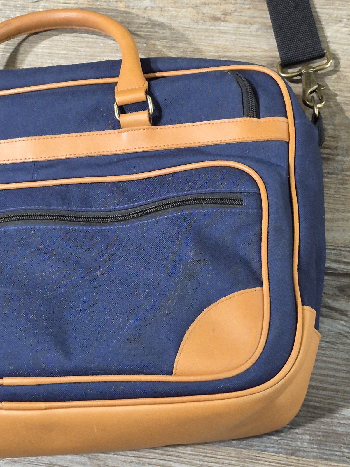 LL Bean Leather Blue Padded Canvas Laptop Traveler Carry-on Bag 17″