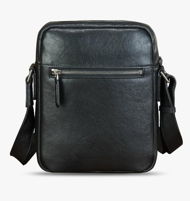 Genuine Leather Messenger Bag for Men Multi-Pocket Crossbody Shoulder Bag Black