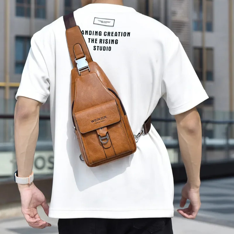 New Men’s Bag High Quality PU Leather Men’s Chest Bag Simple Waterproof Single S