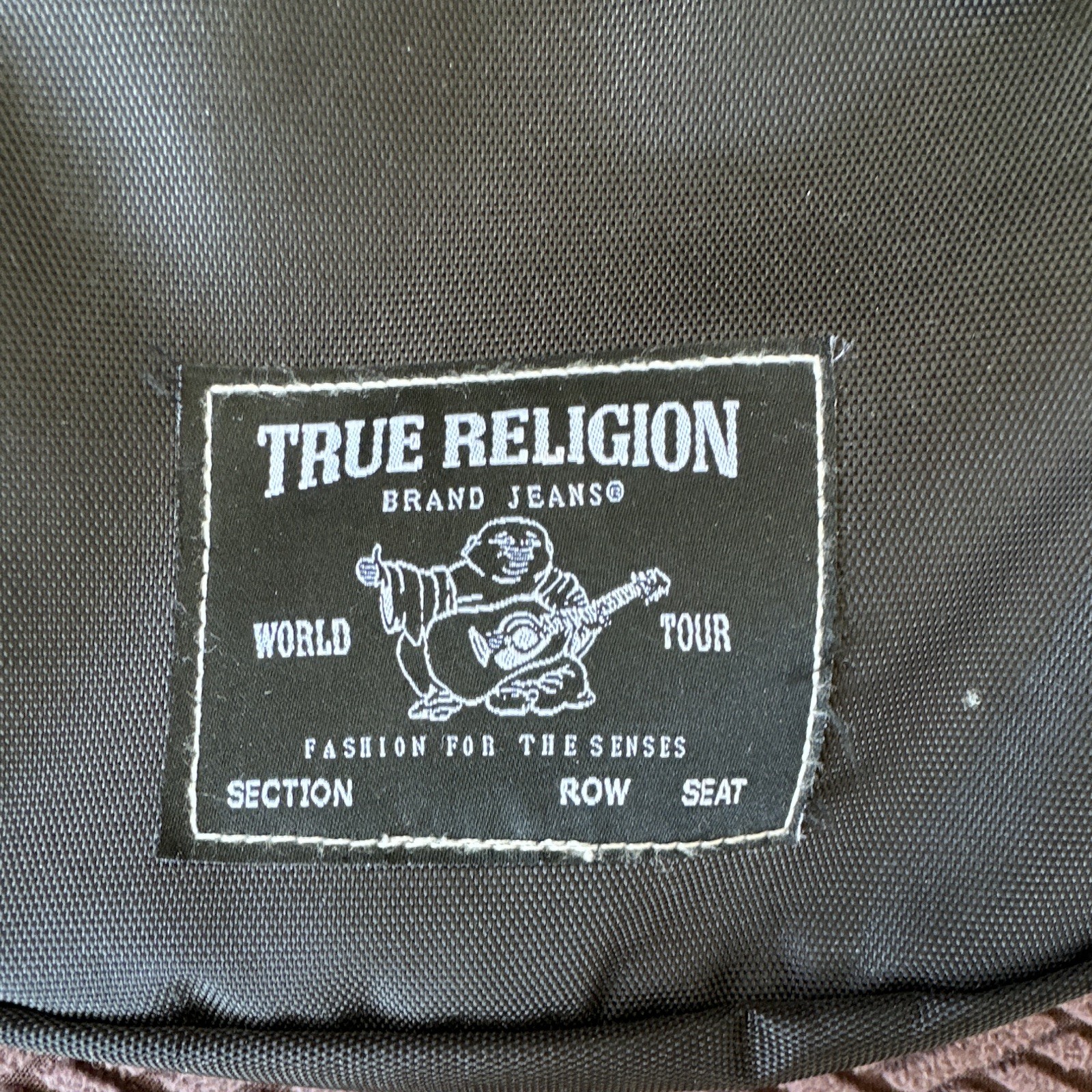 True Religion Men’s Black Sling Crossbody Bag Zip Pockets Buddha