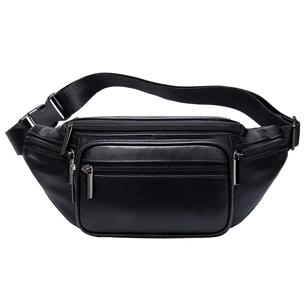 Hebetag Leather Fanny Pack 30cm(L)x12cm(H)(11.81″x4.72″) approx;, #00Black