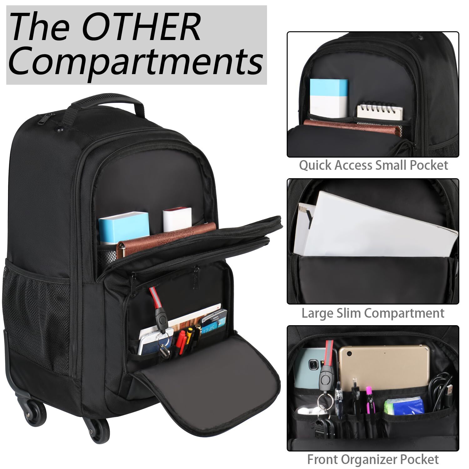 Rolling Backpack for Travel 4 Wheels Laptop Backpack for Women Men Water