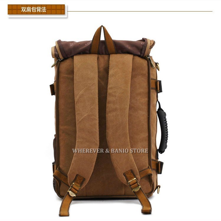 KUAKKO Men Canvas Laptop Backpack Outdoor Sport Shoulder Travel bag Tactical 45L