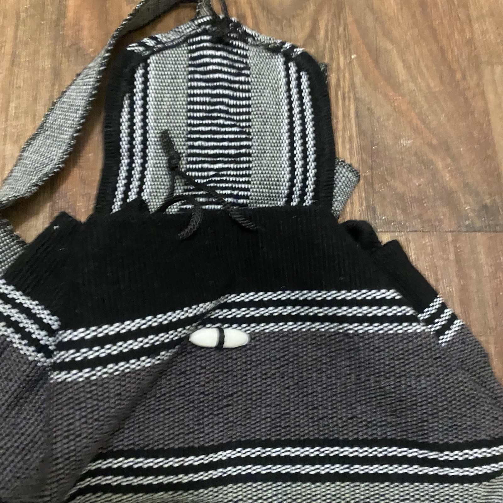 Rogerio’s Knit Backpack Black & Gray Boho 15.5”H X 13” W X 4” Deep