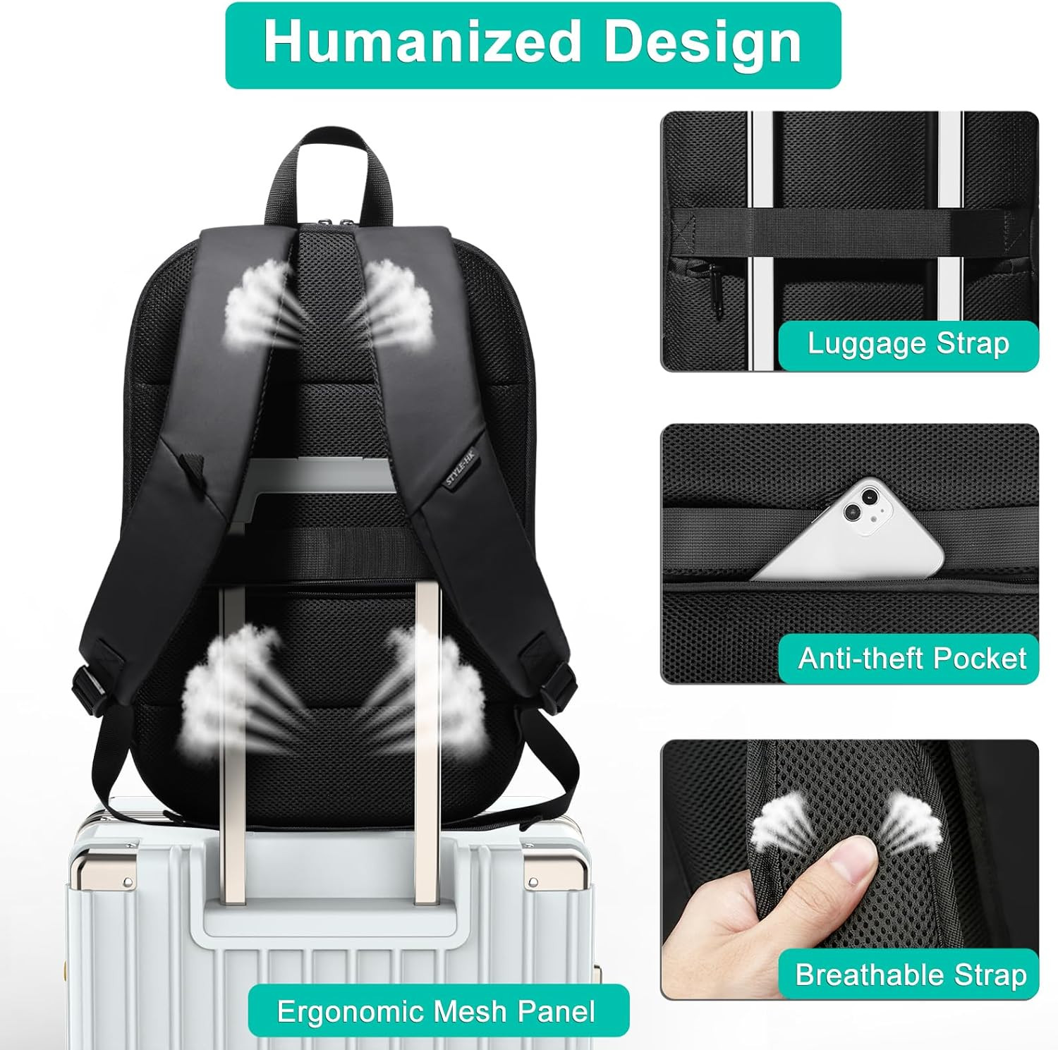 Expandable Laptop Backpack 15L 27L Waterproof Business Travel Bag USB