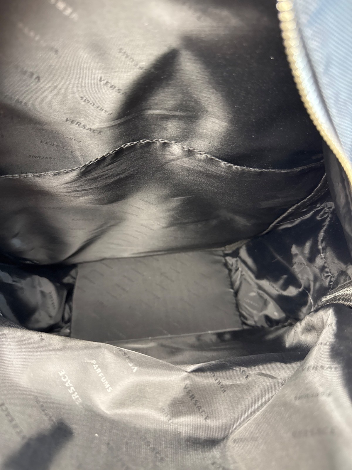 Versace Parfums Gray Backpack W/ Greek Key Straps Front Pocket