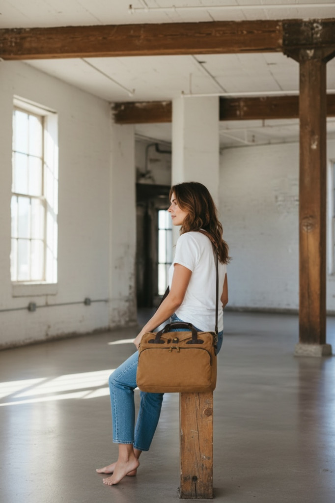 FILSON STYLE NO 258 RUGGED TWILL PADDED TAN COMPUTER BAG MESSENGER BAG OLD STOCK