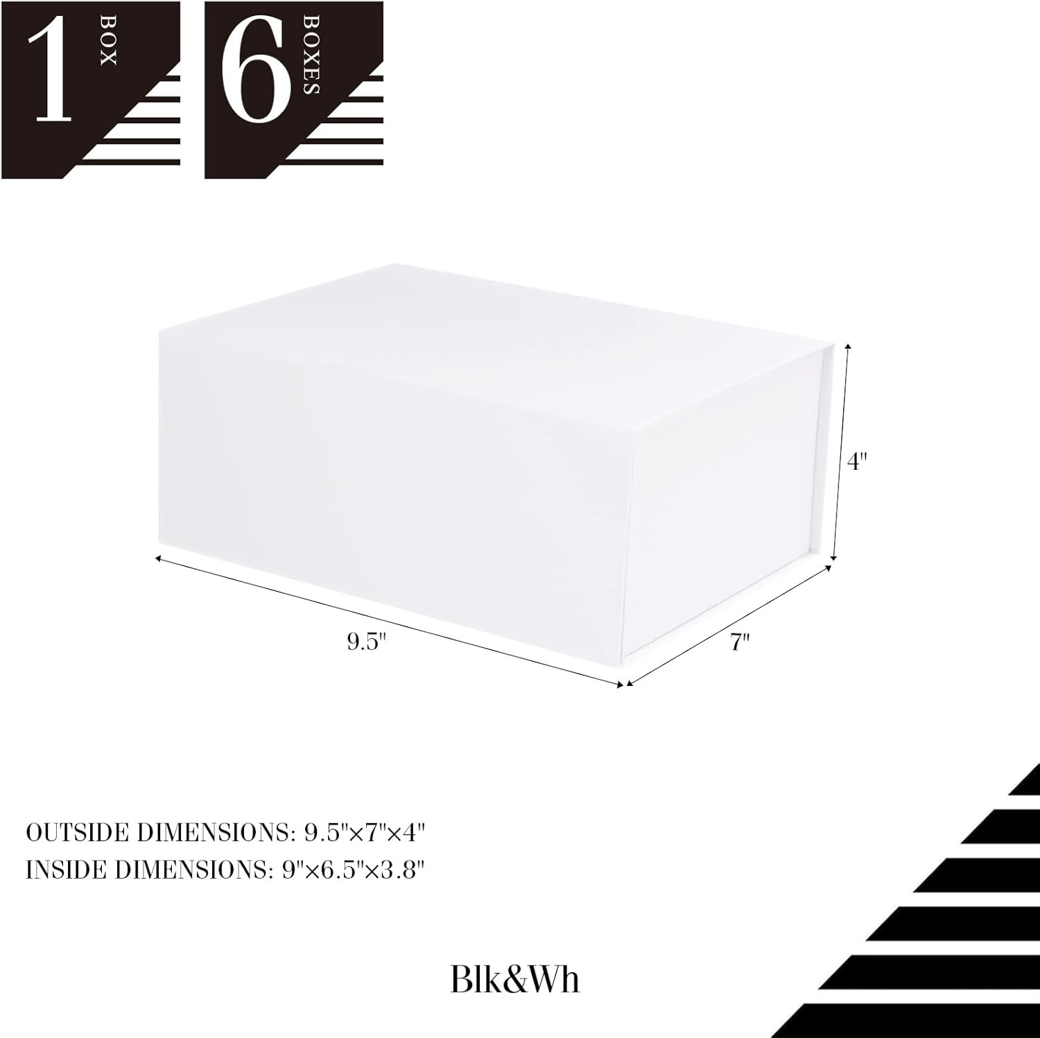 BLK&WH 6 Gift Boxes 9X6.5X3.8 Inches, White Gift Boxes, Gift Boxes with Lids, Br