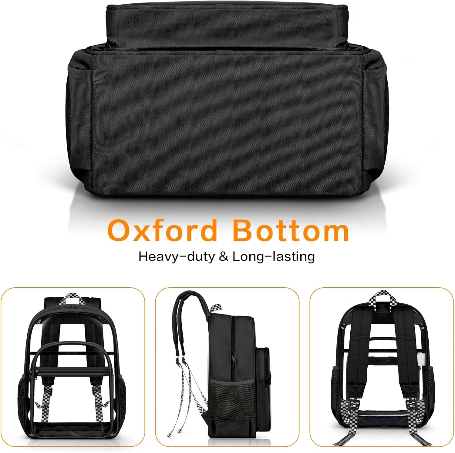 Clear Backpack Heavy Duty Fabric & PVC Transparent Bookbag, See through Bag for