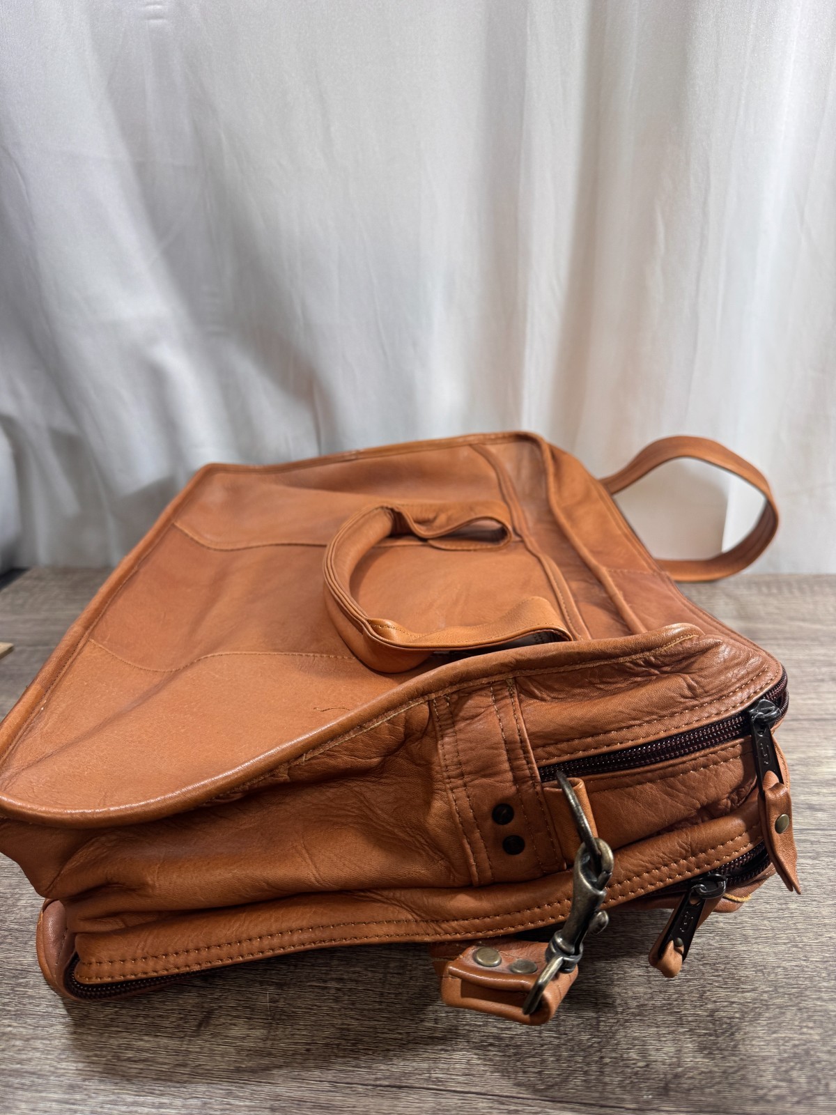 Vintage Cognac Leather Briefcase Messenger Bag Made in Colombia Multi Pocket Lap