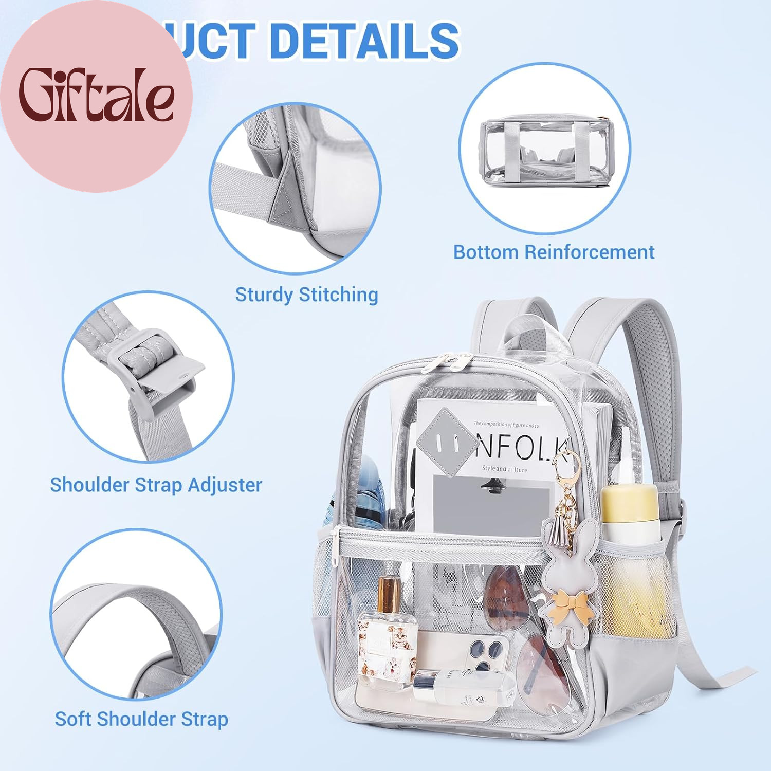Clear Backpack for Stadium Events Approved 12×6×12, Thick TPU Mini Clear Bag wit