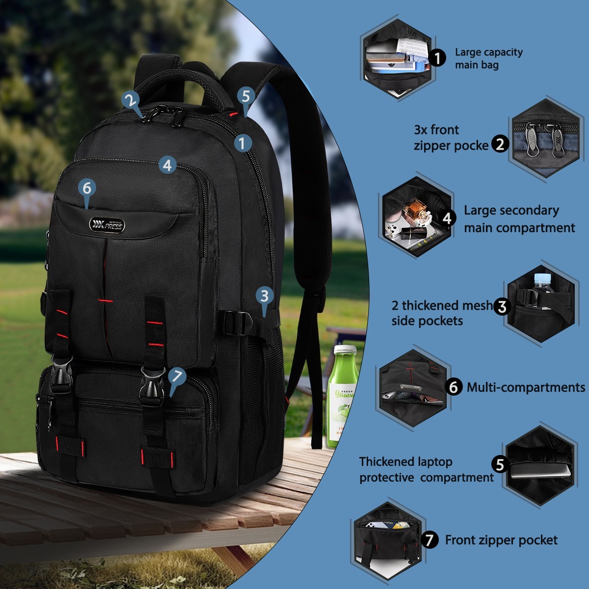 Travel Backpack Waterproof Large Capacity Multi-Pocket Outdoor Climbing Backpack