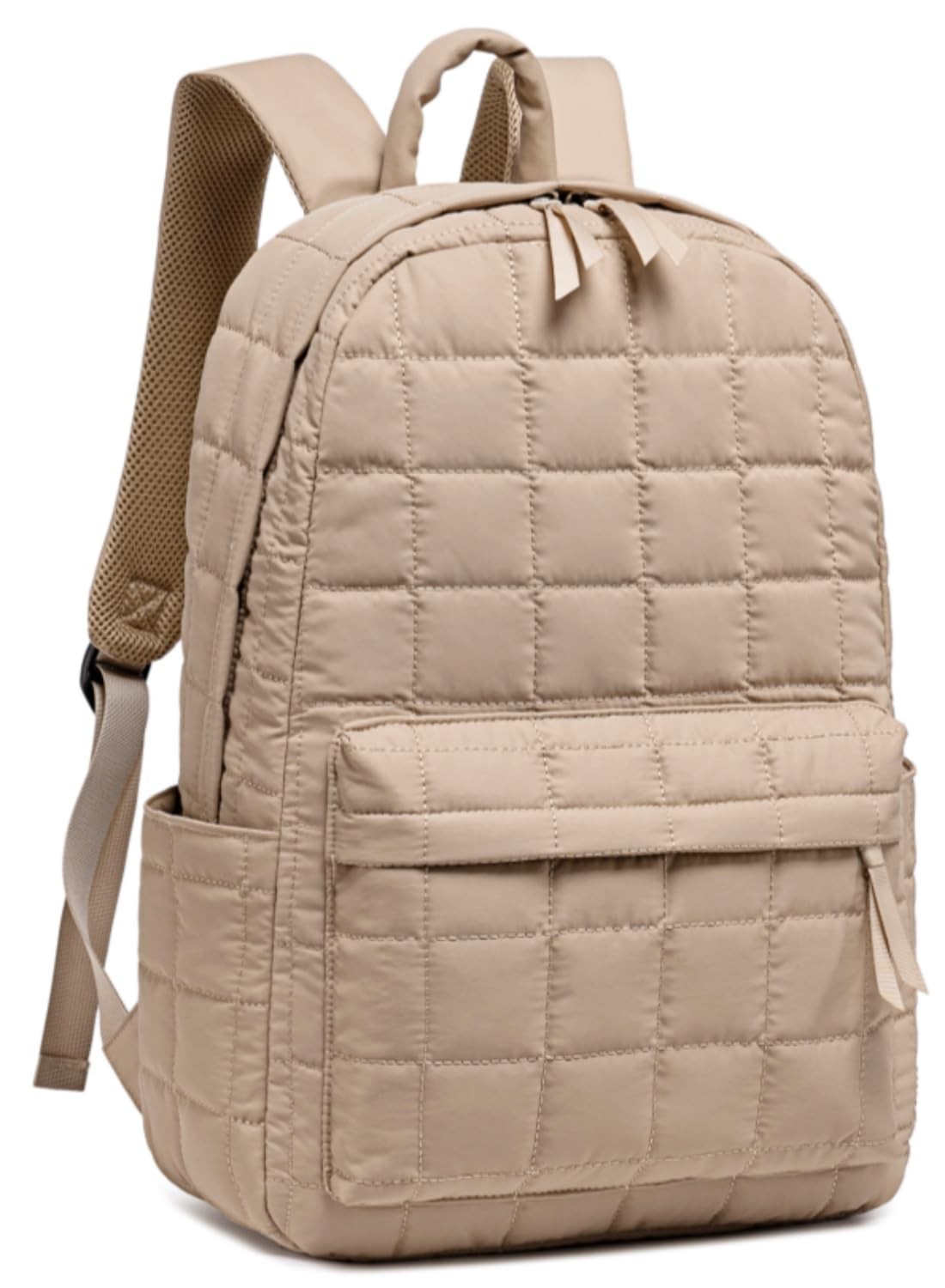 Travel Backpack Women Work Quilted College Bag Fits 15.6 Inch Laptop Khaki