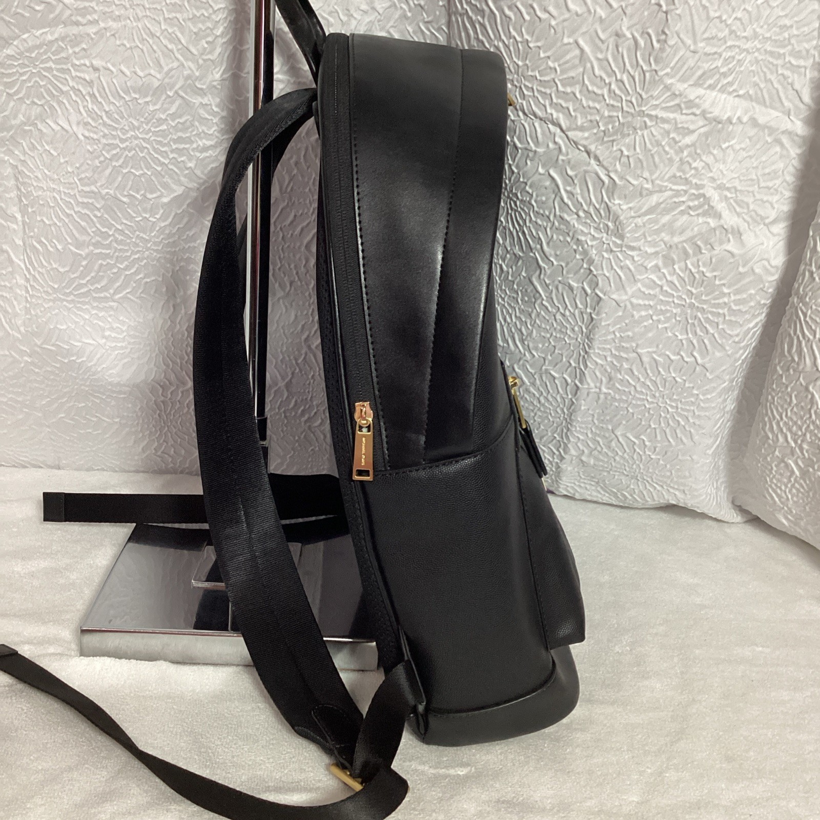 Michael Kors Hudson Commuter Logo Stripe Black Leather Unisex Backpack Bag *READ