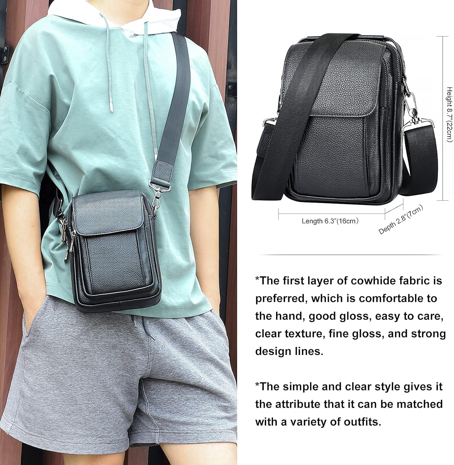 Leather Small Messenger Bag for Men Crossbody Handbag Shoulder Sling Travel Bags