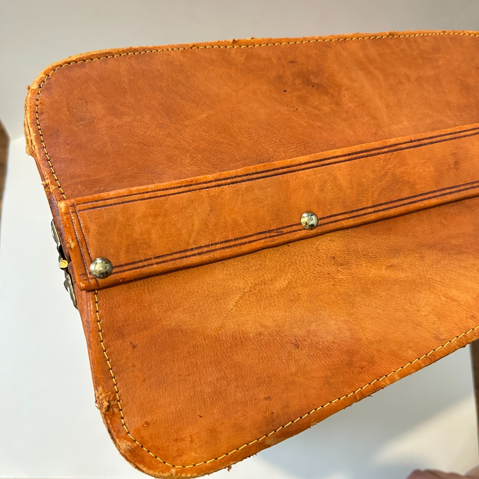 Vtg Egyptian Tooled Leather Suitcase Overnight Satchel Bag Handmade OOAK