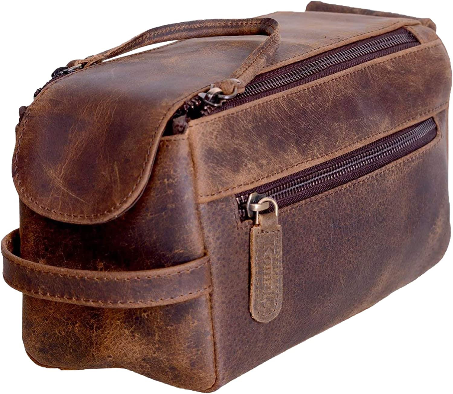 Komalc Premium Buffalo Leather Toiletry Bag for Men & Women with Water Resistant