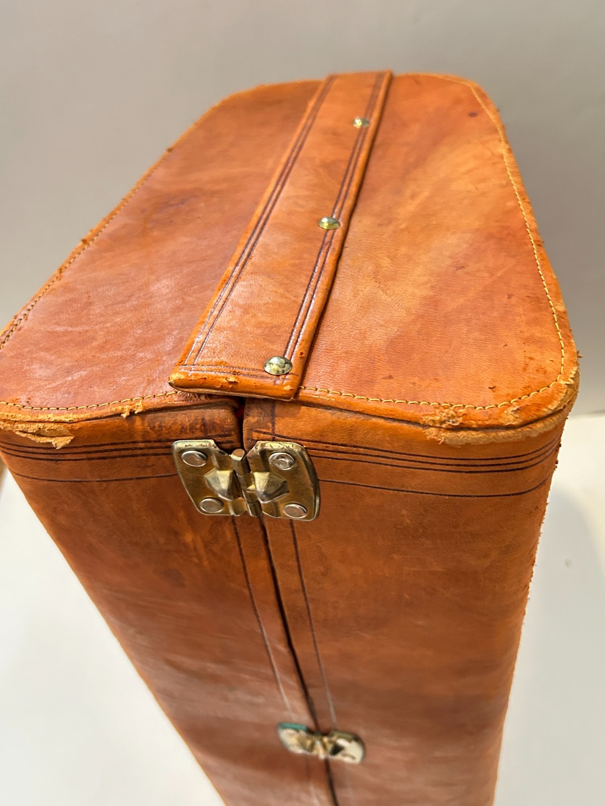 Vtg Egyptian Tooled Leather Suitcase Overnight Satchel Bag Handmade OOAK
