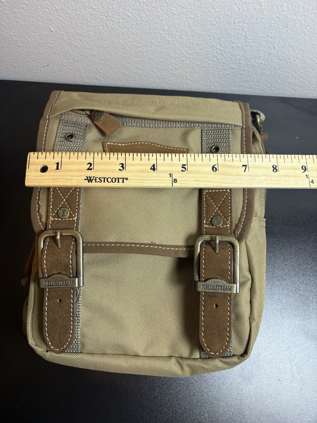 Field & Stream Khaki Canvas Crossbody Bag Utility Outdoors Travel Satchel