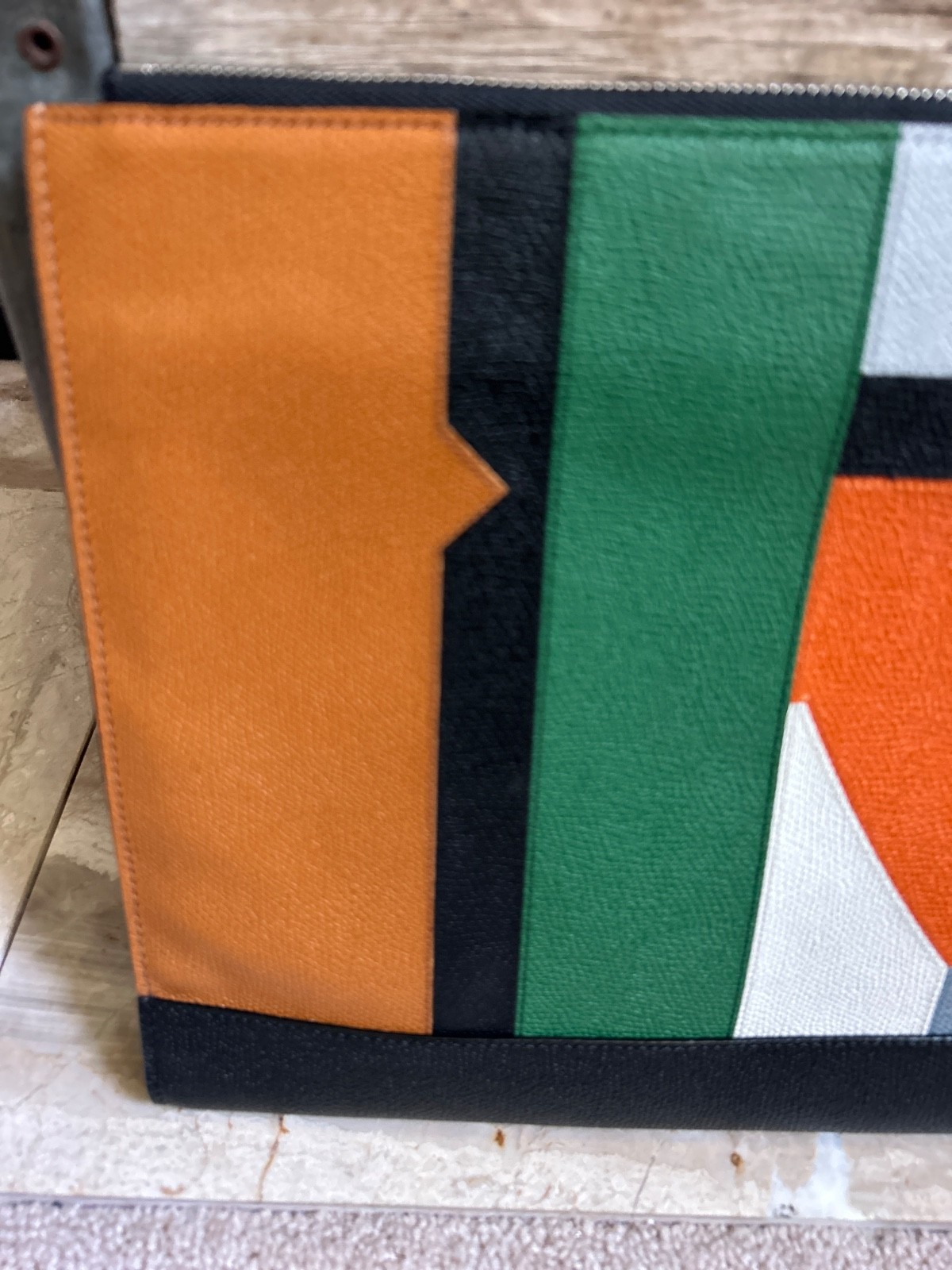 NWT $2,255 VALEXTRA Mylogo Viso Portfolio Leather Clutch – Black / Multicolor