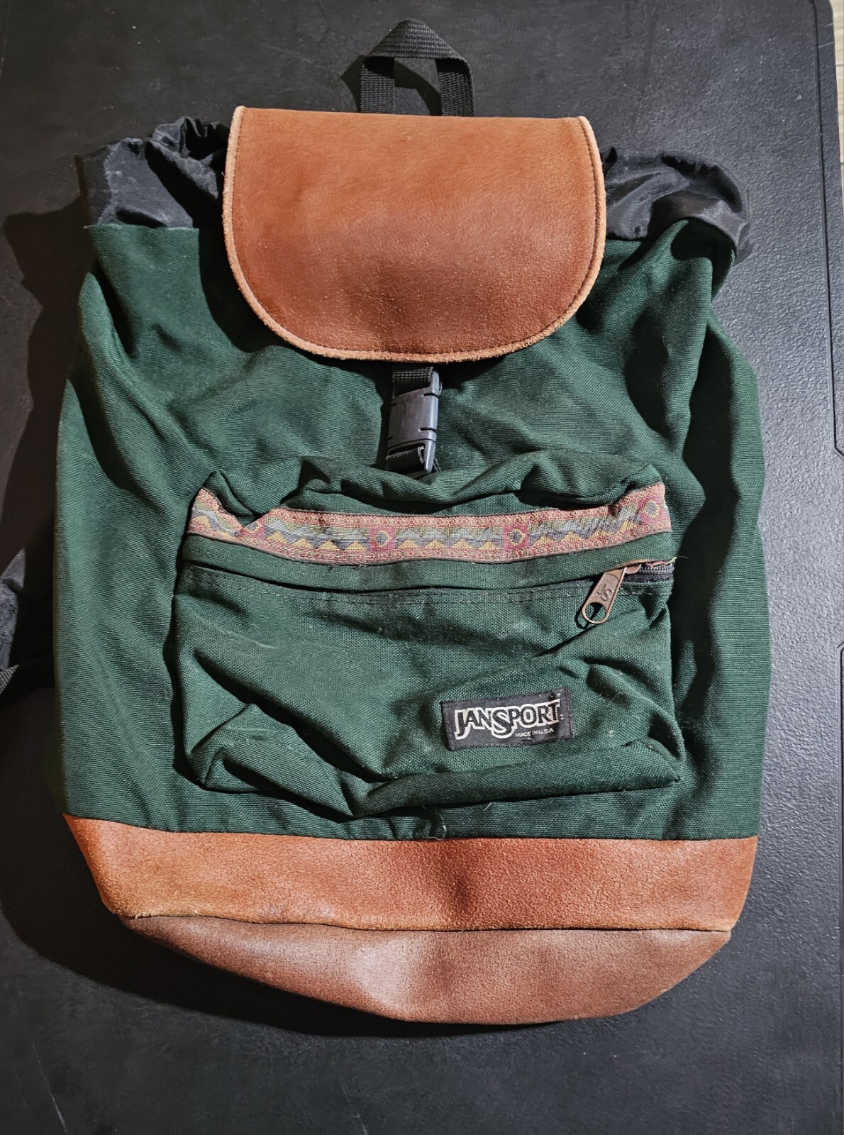 Vintage 90s Aztec Jansport Made in USA Leather Bottom Top Backpack Ocean Blue