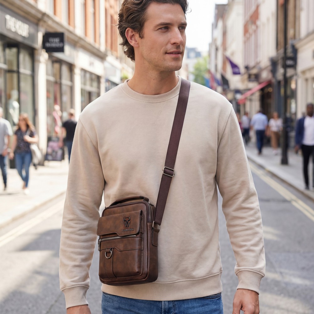 LEBULLBRO Men Leather Shoulder Bag Handbag Crossbody Bag Briefcase Messenger Bag