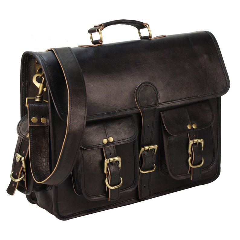Handmade Vintage Leather Travel Messenger Office Crossbody Laptop Bag Briefcase