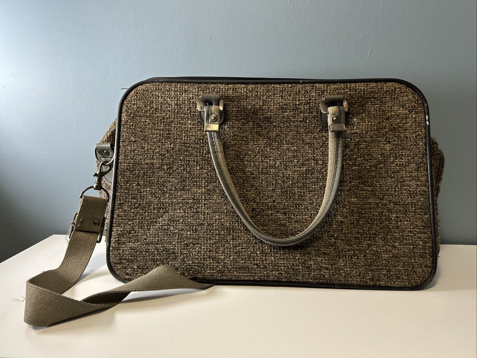 Diane Von Furstenberg Wool Tweed Double Strap Zip Around Large Luggage See Photo
