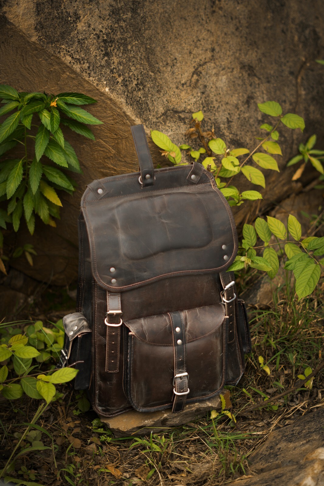 21 inch Large Leather Laptop Backpack for Men Handmade Brown Shoulder Rucksack