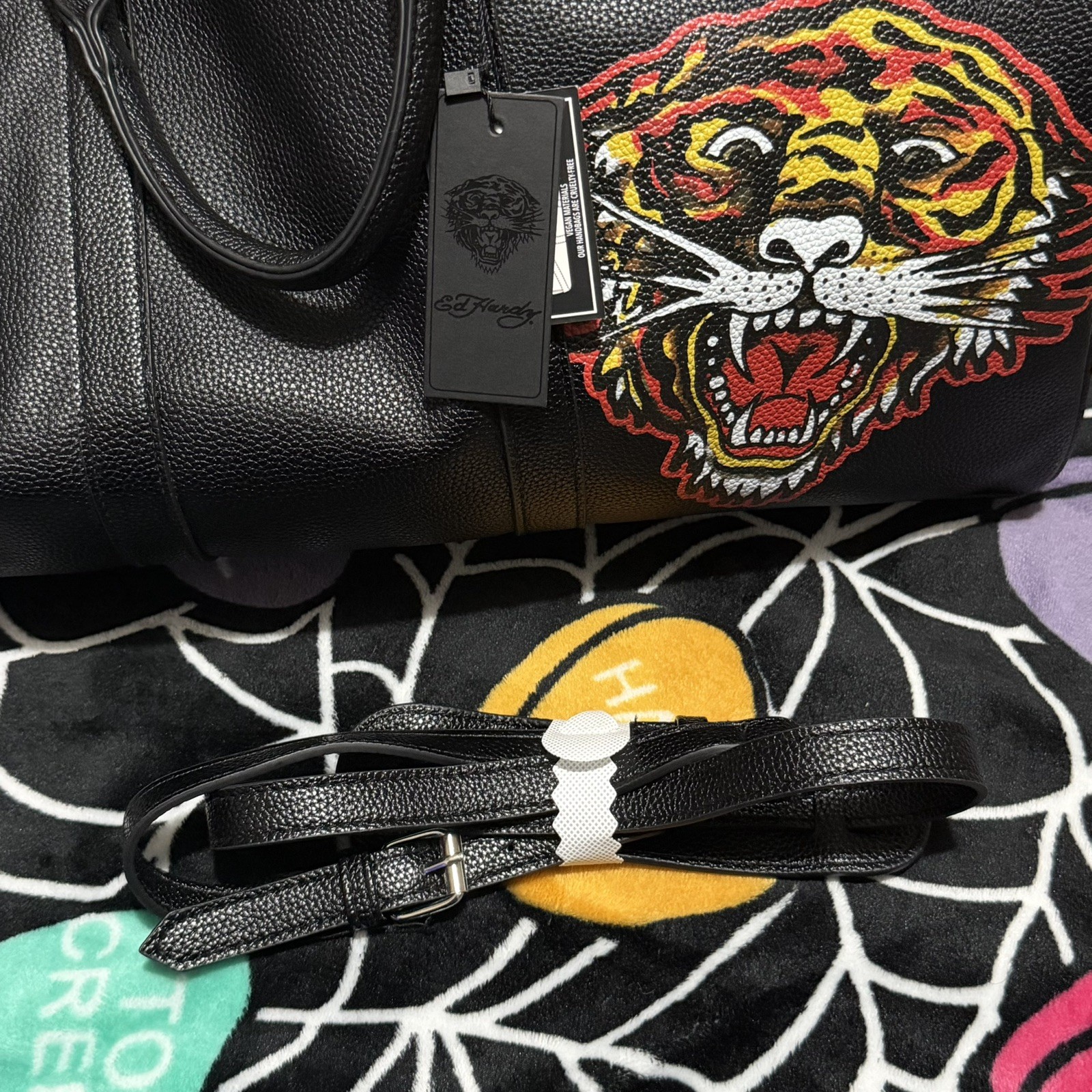 Ed Hardy Roaring Tiger Black Duffle Weekend Bag Black
