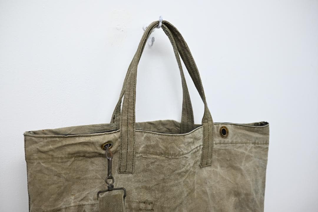 50s French Army Extra Thick Linen Duffle Beige Canvas Vintage Japan Used