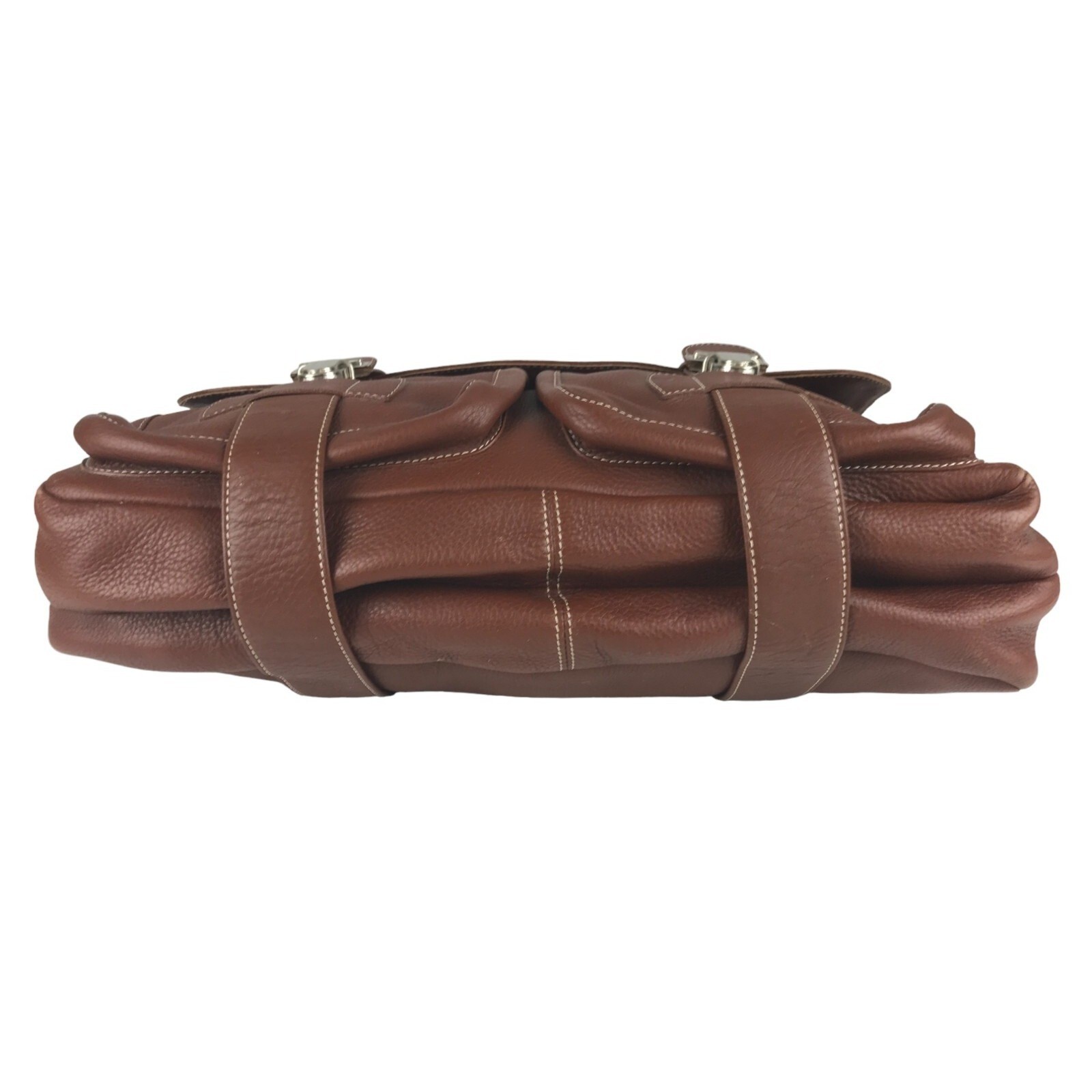 Abitare Briefcase Document Bag Mens Brown Genuine Leather Top Handle Push Lock