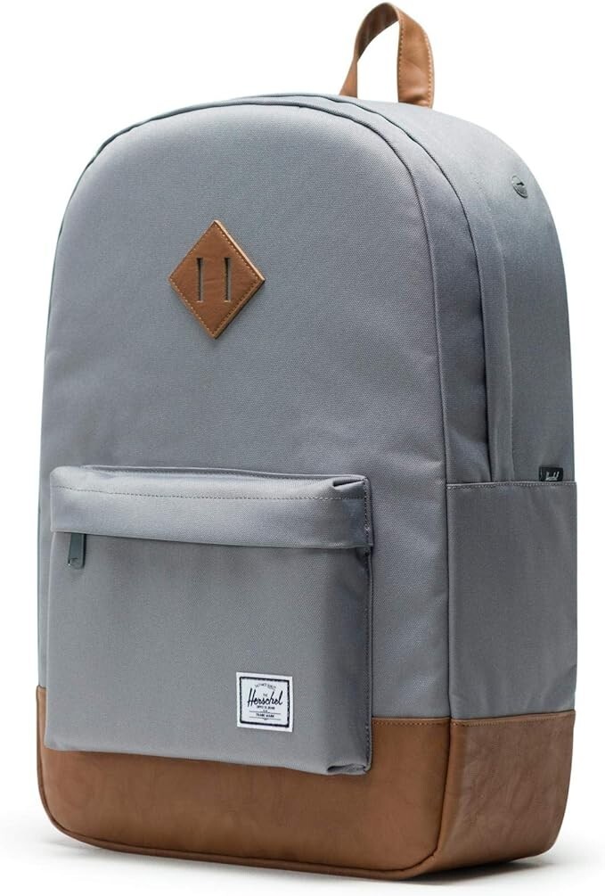 Herschel Heritage Backpack, Grey/Tan Synthetic Leather, Classic 21.5L 1035