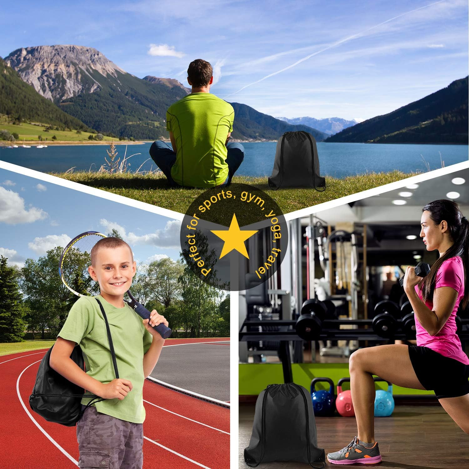40Pc Black Drawstring Backpacks – Gym, School, Travel – 40Cm*34Cm/15.7’X13.4′ –