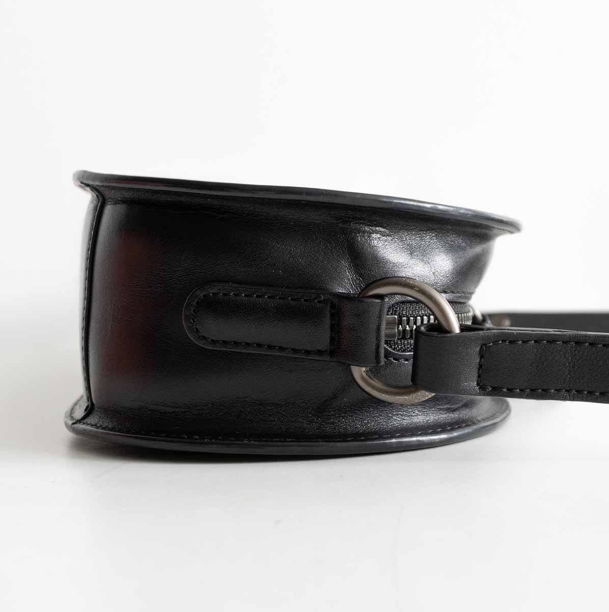 Tsuchiya Leather Oval Shoulder Bag Black Used Japan