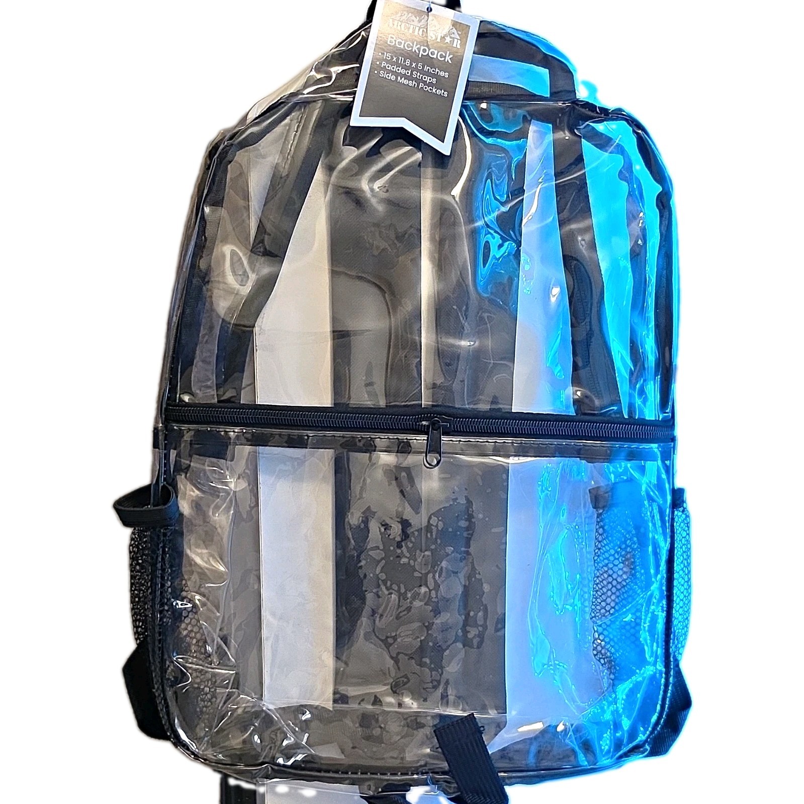 Arctic Star Clear Backpack Zip Closure, Padded Straps, Side Mesh Pockets