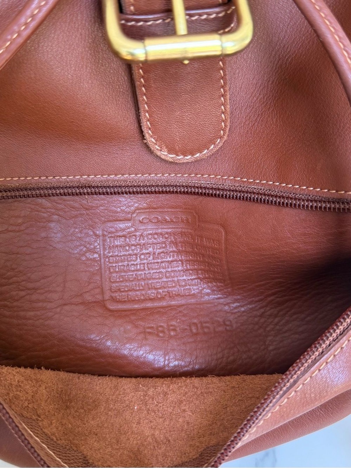 COACH Vintage Drawstring Buckle Backpack 0529 British Tan Leather USA 90’s 529