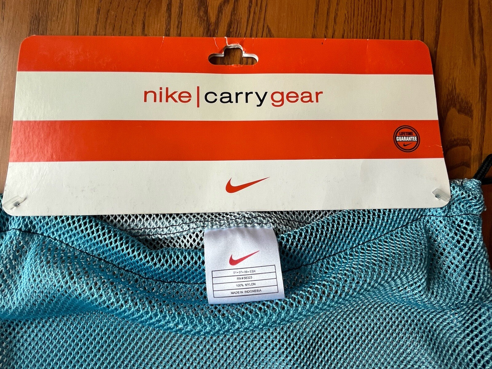 vintage NOS Nike mesh drawstring cinch gym bag carry gear blue grey Y2K 1990s