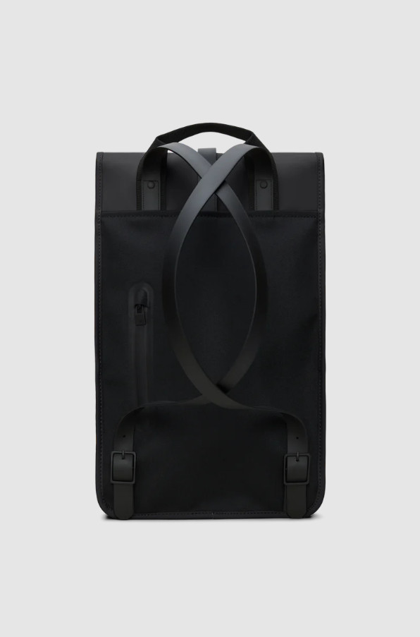 Rains Black Waterproof Laptop Backpack Matte Rucksack Macrobond Logo Minimalist