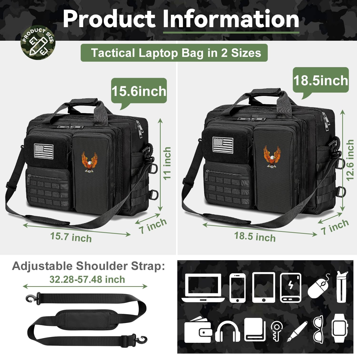 Professional Tactical Laptop Messenger Bag for Travel and Business, 15.6/18.5 In