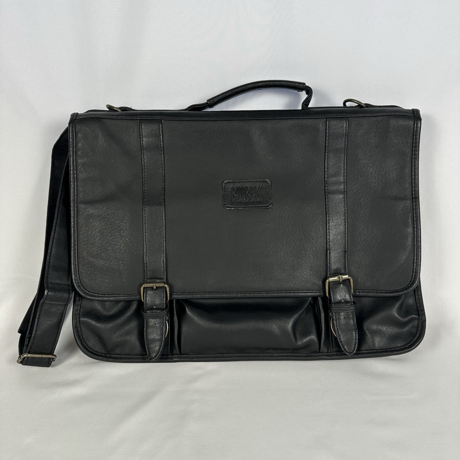 Vintage Bill Blass Leather Briefcase Messenger Bag Black Multi Pocket Work