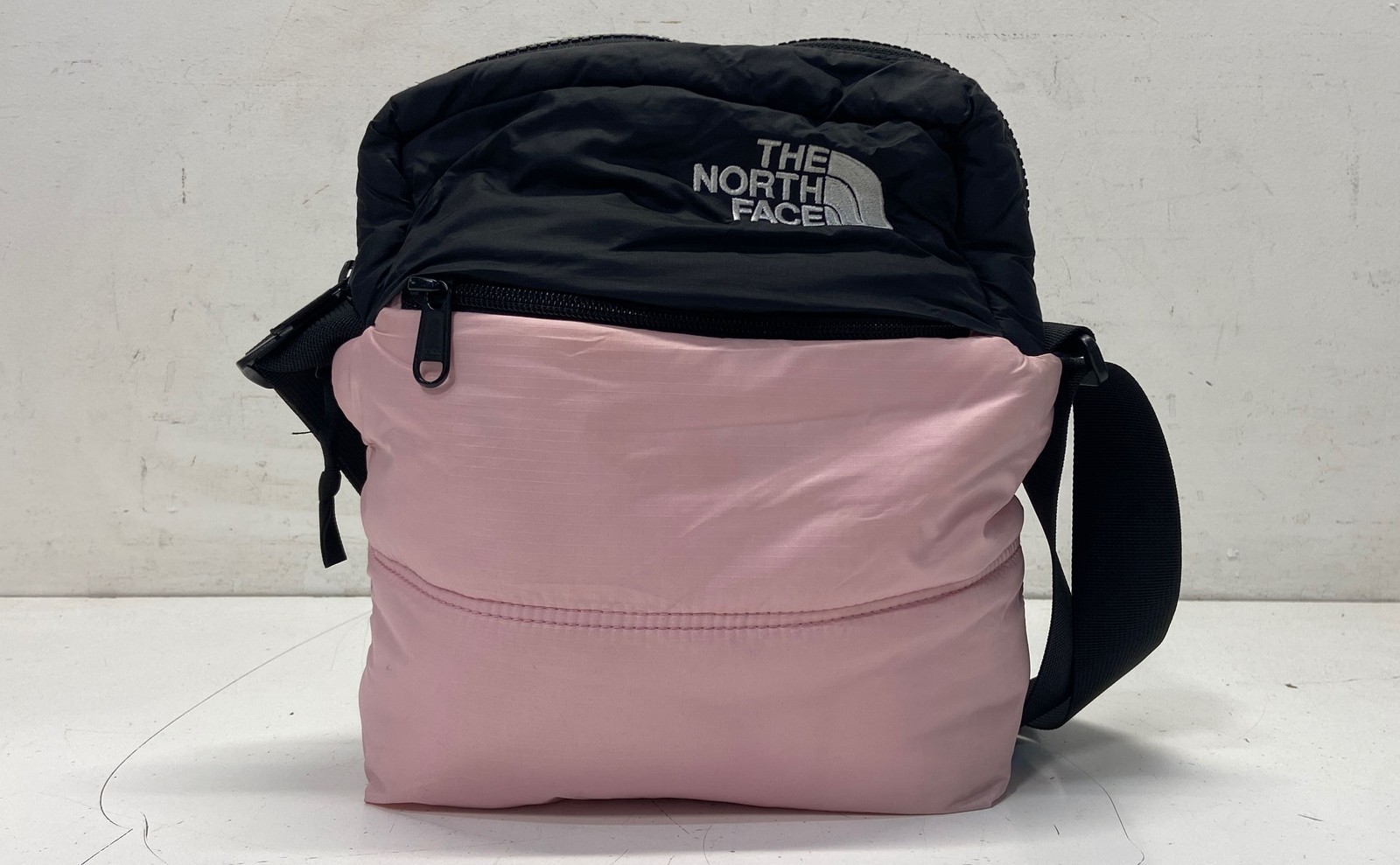 The North Face Pink Black Padded Quilted Crossbody Shoulder Bag Small