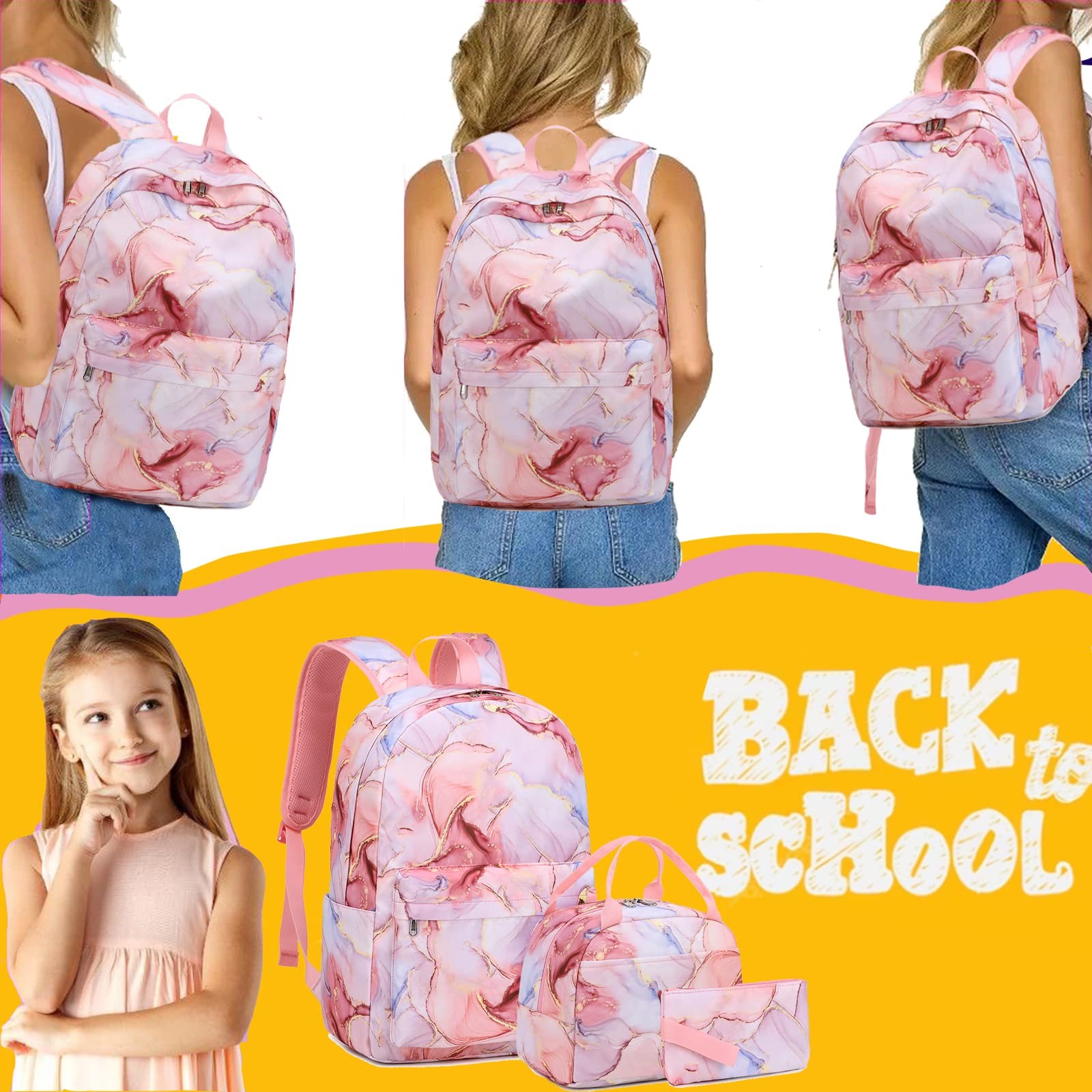 Backpack For Girls School Bag With Lunch Box Kids Bookbag For Teen Girls