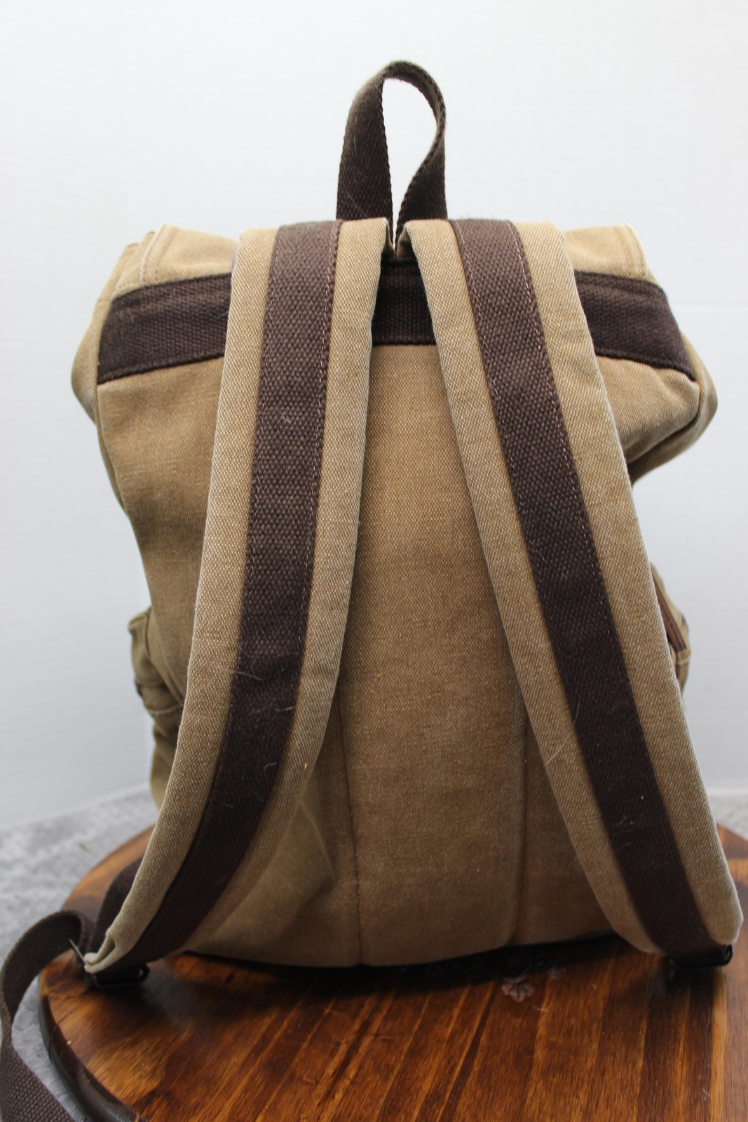 Canvas Leather Backpack Mens Medium Brown Outdoor Hiking Travel Rucksack Pockets