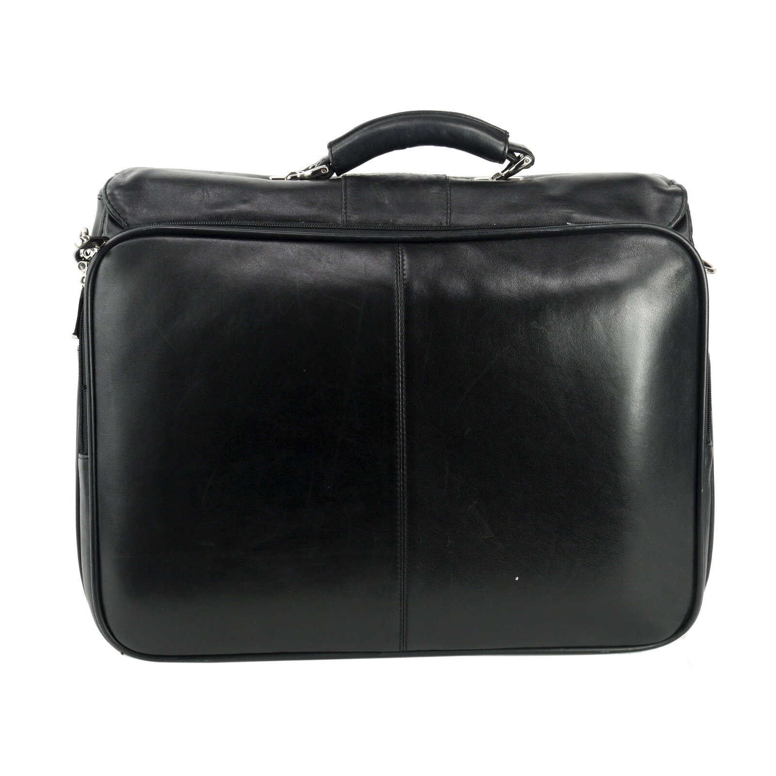 BOSCA Laptop Bag Briefcase Black Leather Silver Hardware Padded Compartments