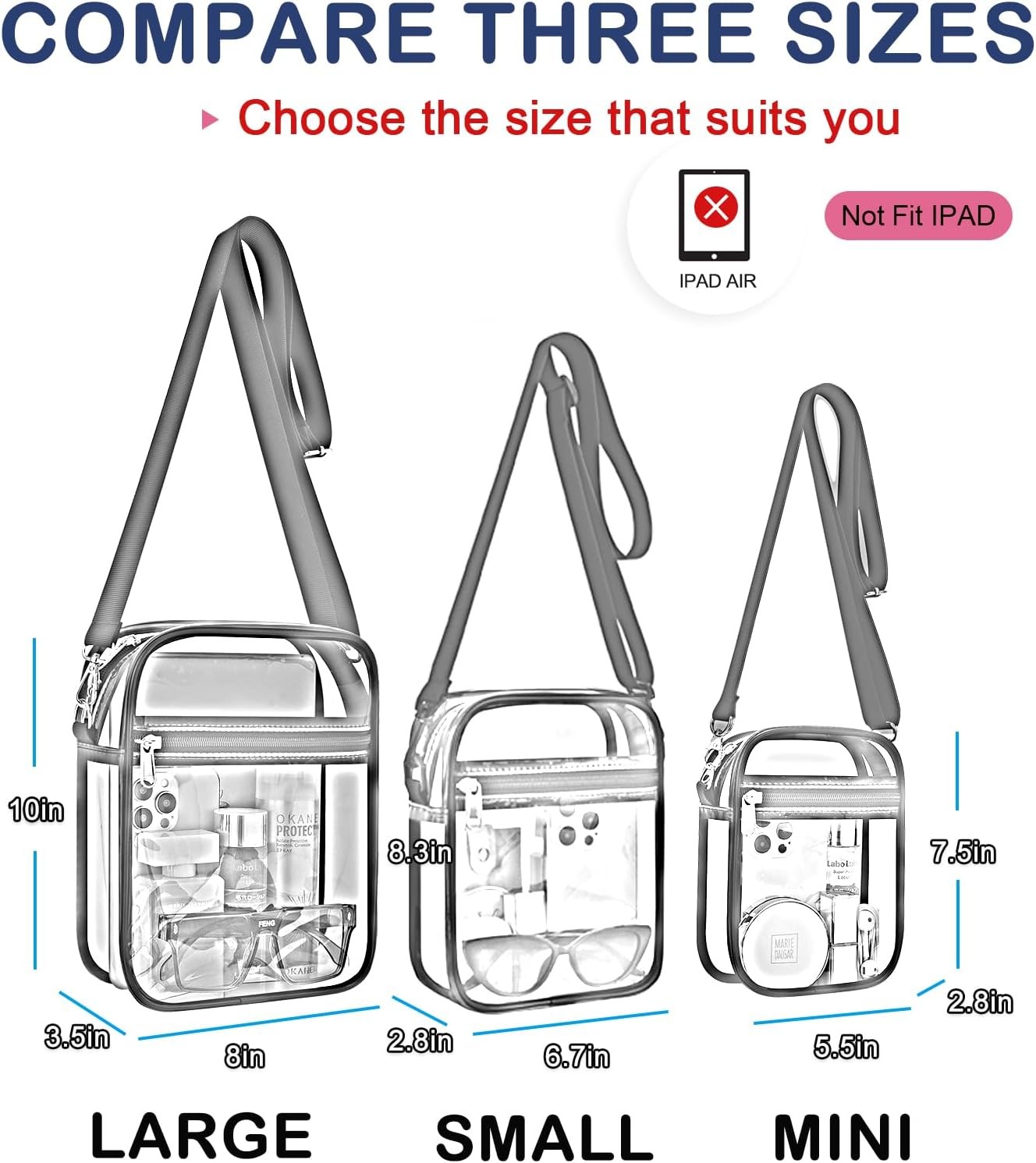 Stadium Approved Clear Purse Crossbody Bag for Concerts Sports Events Size Small