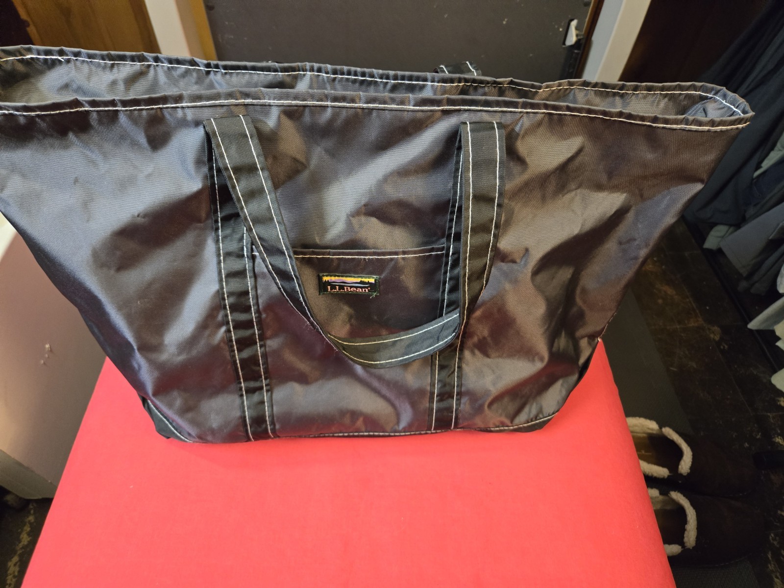 L.L. Bean Black Nylon Solid Tote Bag Top Handle Men Casual Everyday Carry