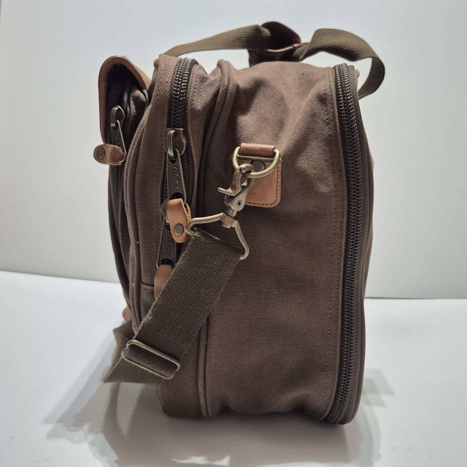 Cabela’s Brown Canvas Leather Large Messenger Laptop Carryon Travel Luggage Bag